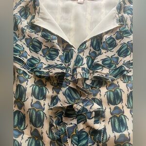 Tory Burch Cream and Green Beetle Print Blouse